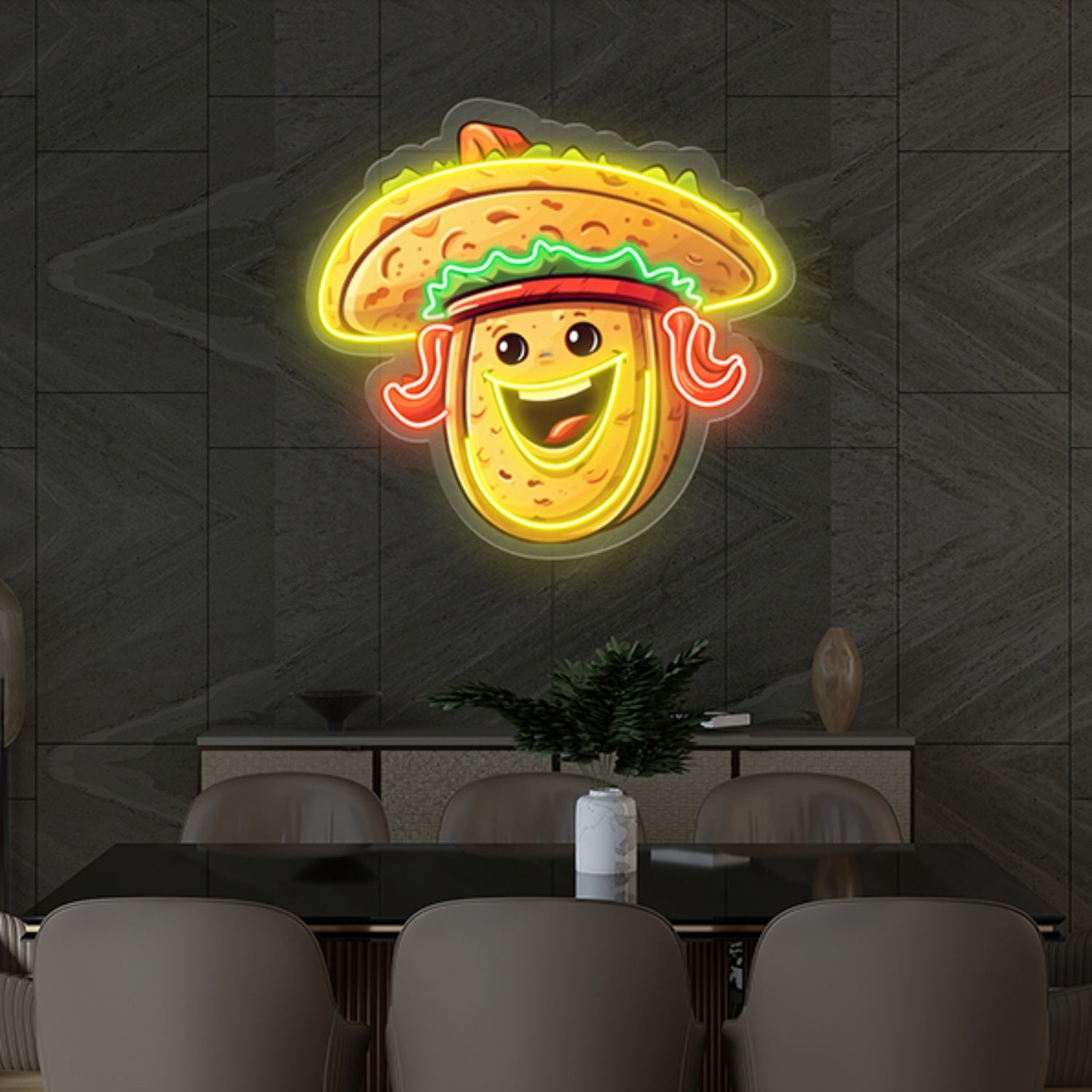 Taco With A Big Smile And A Sombrero Artwork Led Neon Sign Wall Art Decor Light | Shineneon