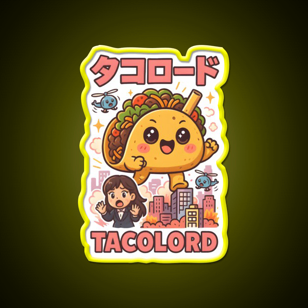 Tacolord Kawaii Chibi Taco Kaiju Parody Art Taco Led Neon Sign Rgb Color - Custom LED neon sign front view