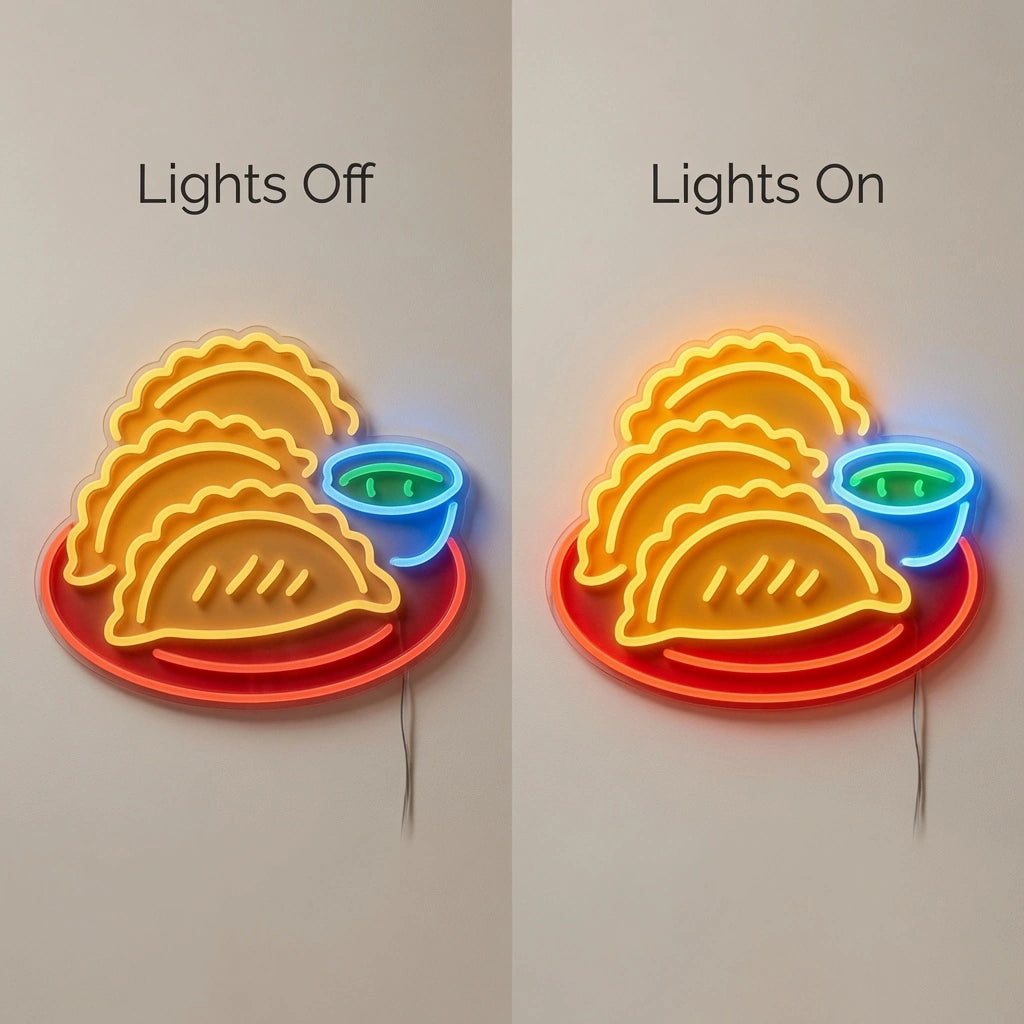 Tacos And A Bowl Wall Decor LED Neon Sign - 06 Day Night Comparison