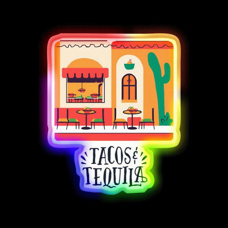 Tacos And Tequila Party Drink Tequila Led Neon Sign Bar Wall Light Rgb Color - LED neon sign close-up detail
