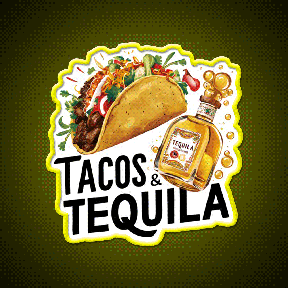 Tacos And Tequila Party Drink Tequila Led Neon Sign Wall Light Rgb Color - Custom LED neon sign front view