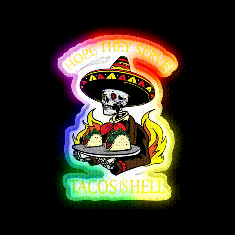 Tacos In Hell Satanic Hail Satan Occult Taco Led Neon Sign Rgb Color - LED neon sign close-up detail