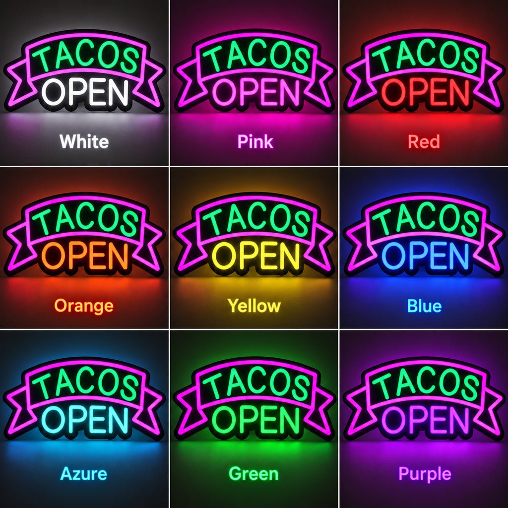 Tacos Open Green Pink LED Neon Sign - Shineneon