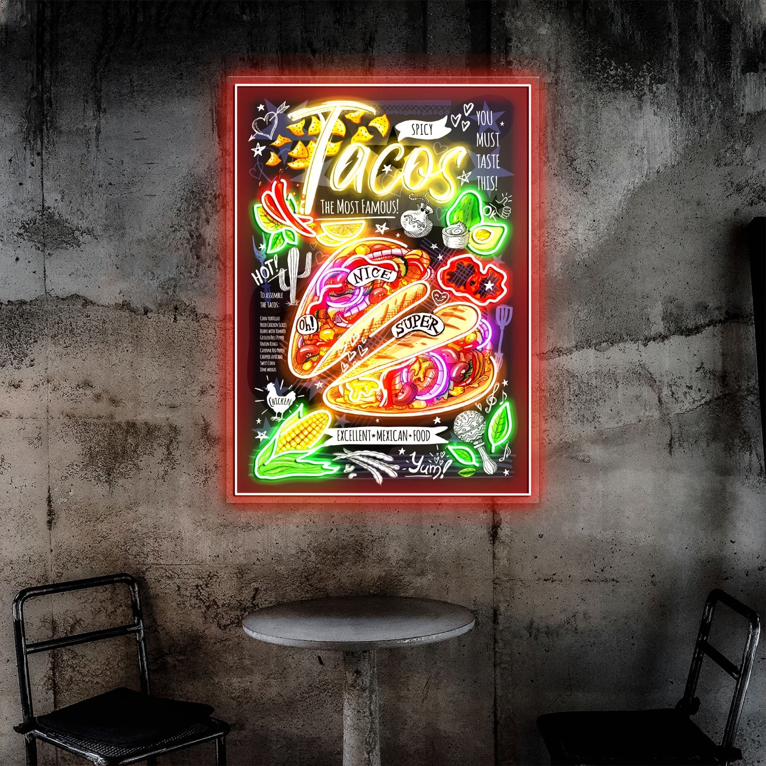 Tacos Poster Mexican Fast Food Menu Acrylic Led Sign | Shineneon