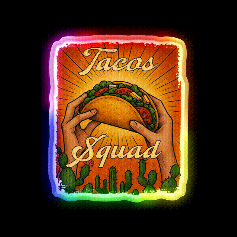 Tacos Squad Mexican Food Taco Led Neon Sign Mexican Food Sign Rgb Color - LED neon sign close-up detail