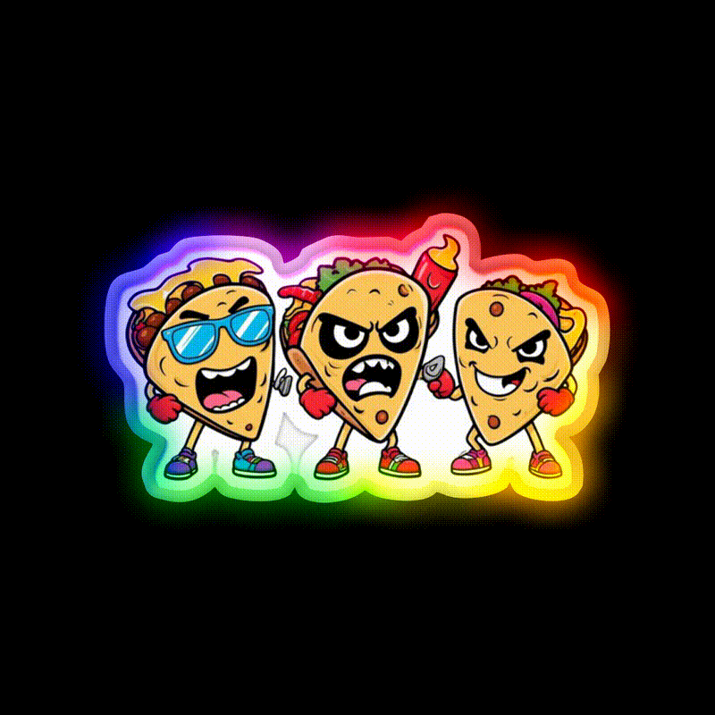 Tacos With Attitude Spicy Humor In Urban Style Taco Led Neon Sign Rgb Color - LED neon sign close-up detail