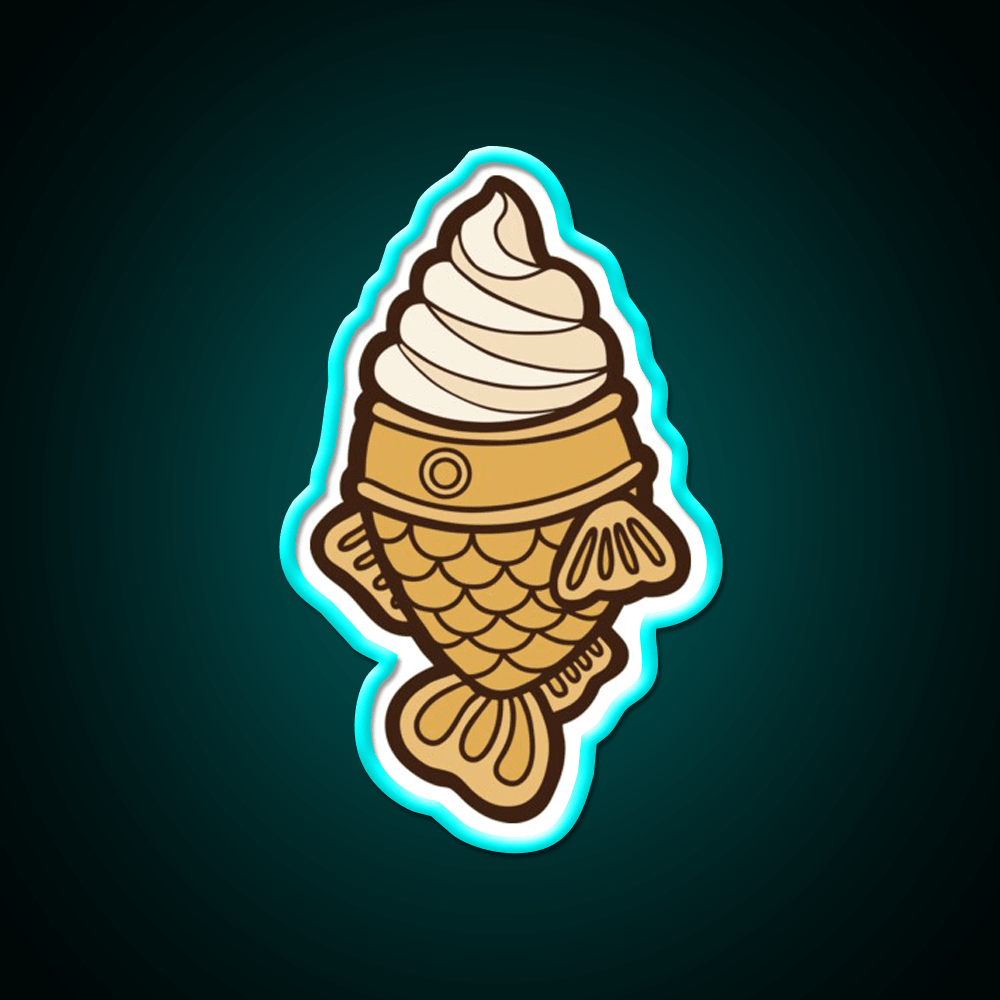 Taiyaki Icecream Fish Pattern On Blue Snack Food Led Neon Sign Rgb Color - Shineneon