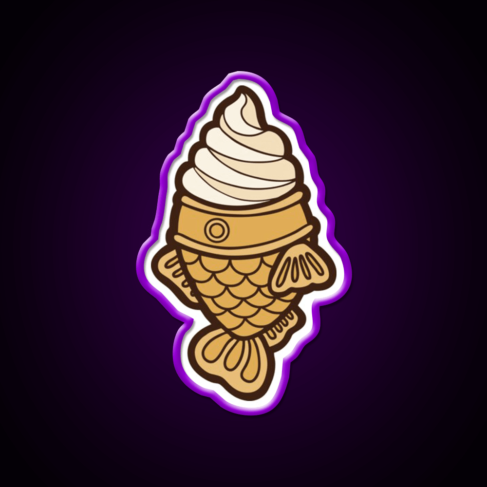 Taiyaki Icecream Fish Pattern On Blue Snack Food Led Neon Sign Rgb Color - Shineneon