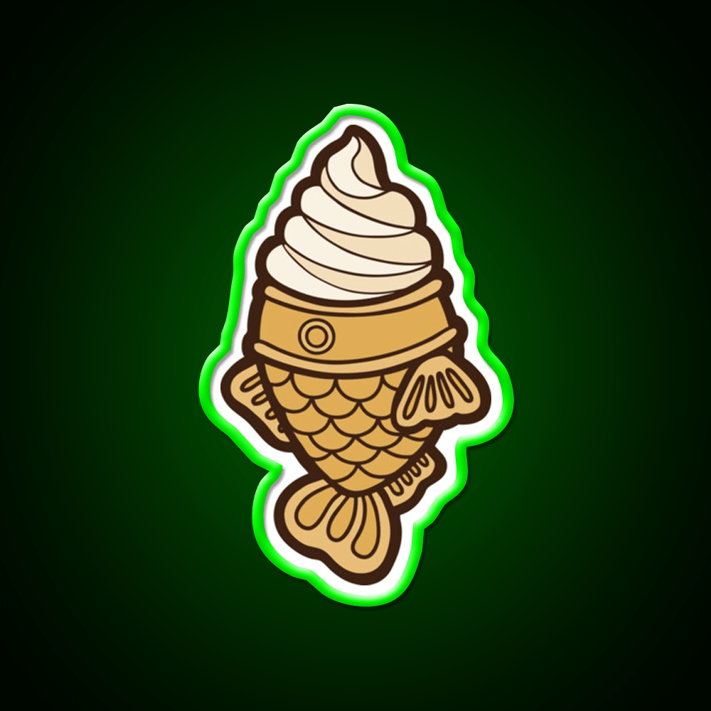Taiyaki Icecream Fish Pattern On Blue Snack Food Led Neon Sign Rgb Color - Shineneon