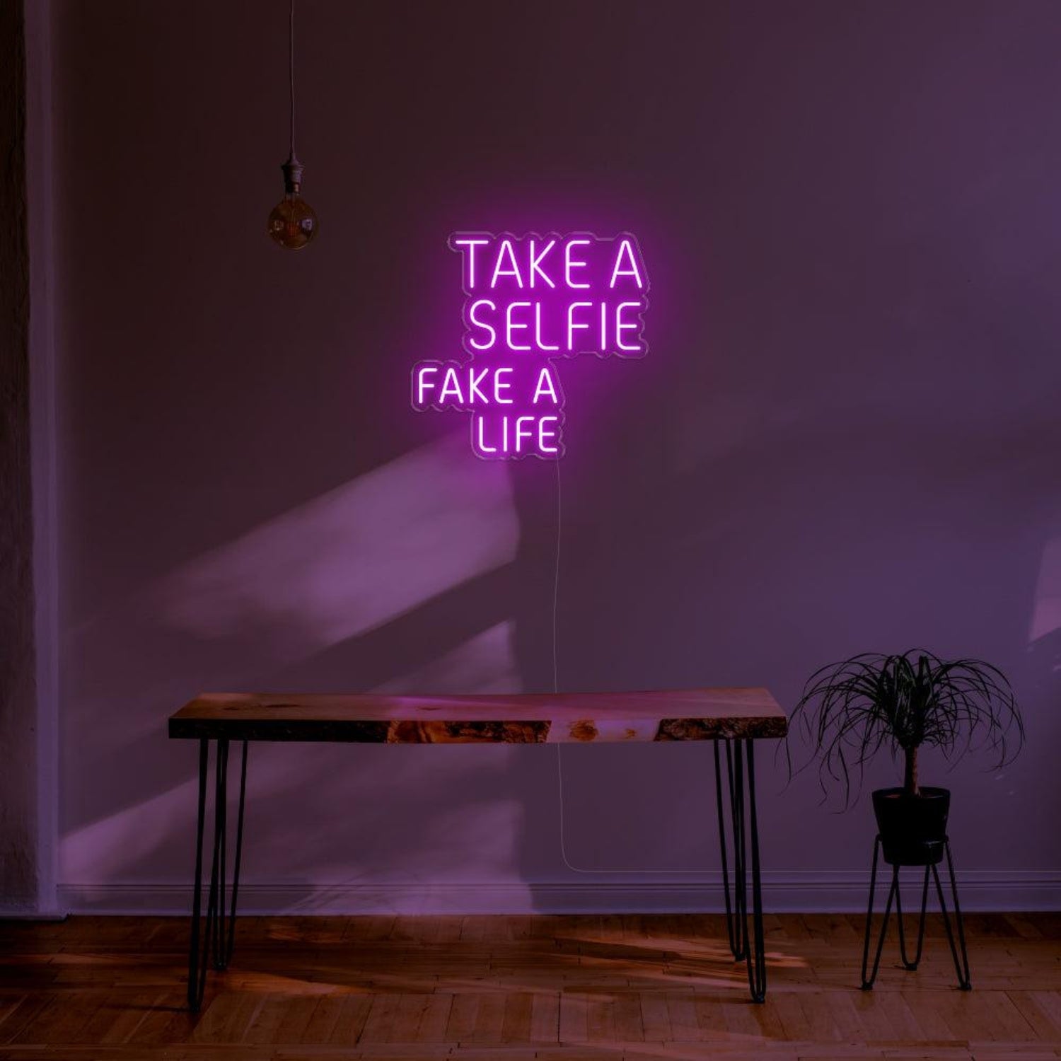 Take A Selfie Fake A Life Yellow Led Neon Sign For Modern Home Cafe Decor | Shineneon