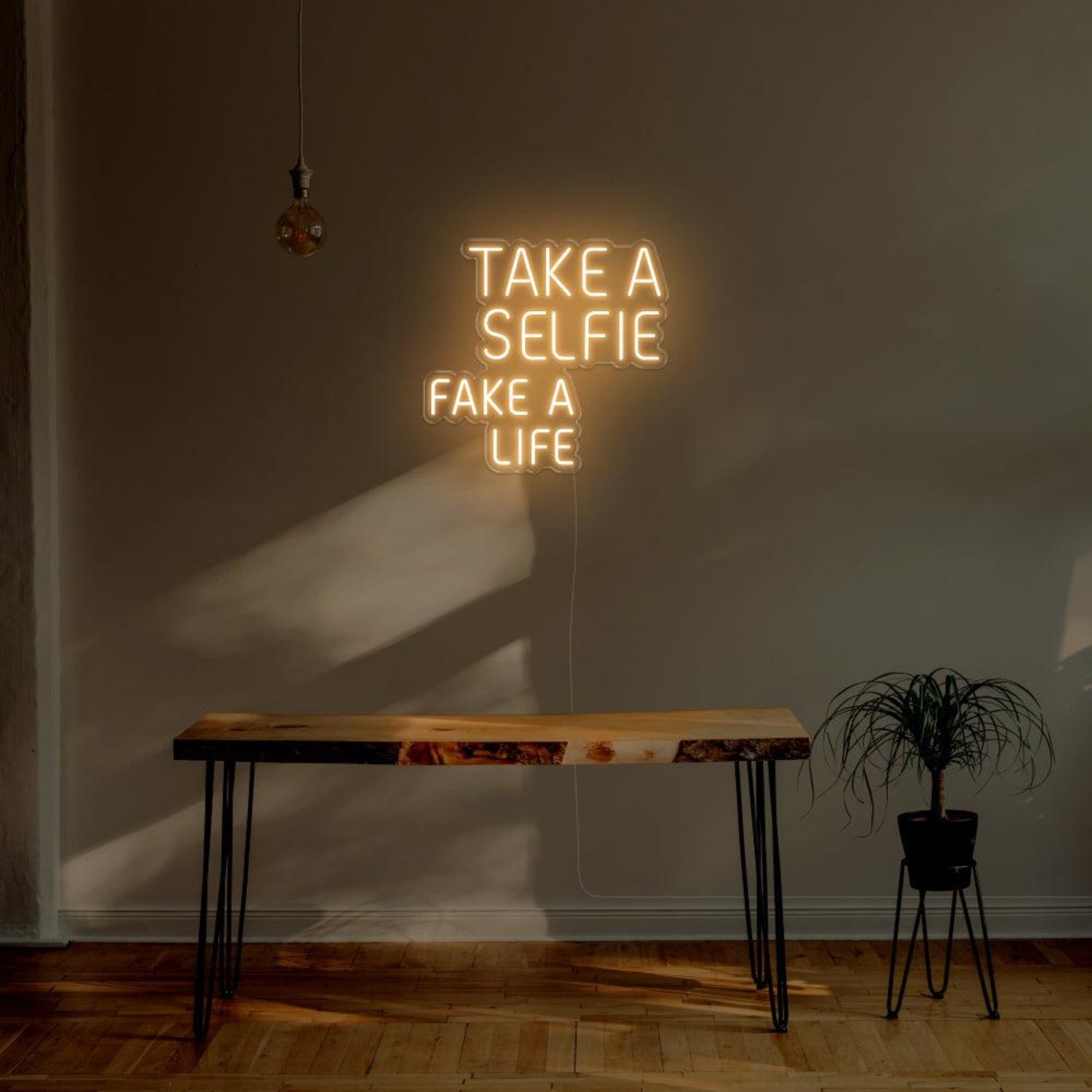 Take A Selfie Fake A Life Yellow Led Neon Sign For Modern Home Cafe Decor | Shineneon