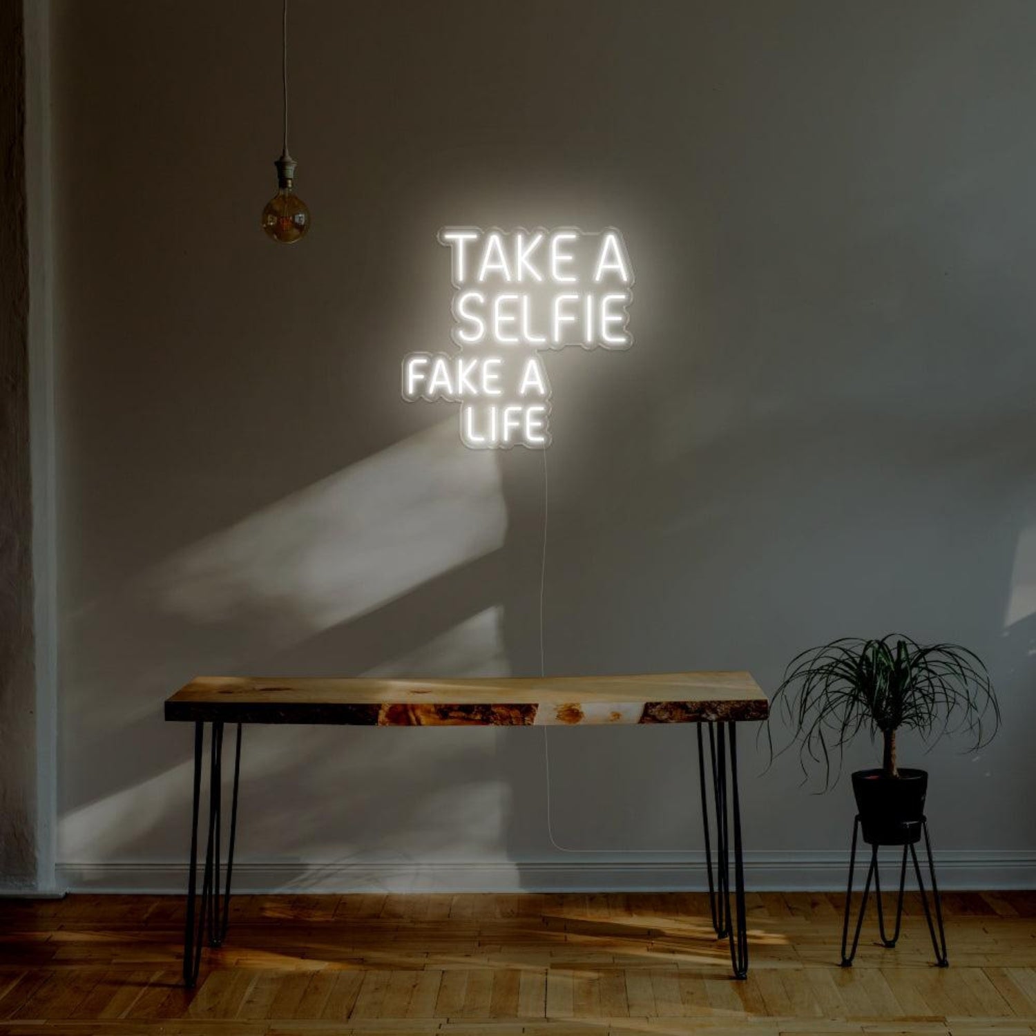 Take A Selfie Fake A Life Yellow Led Neon Sign For Modern Home Cafe Decor | Shineneon