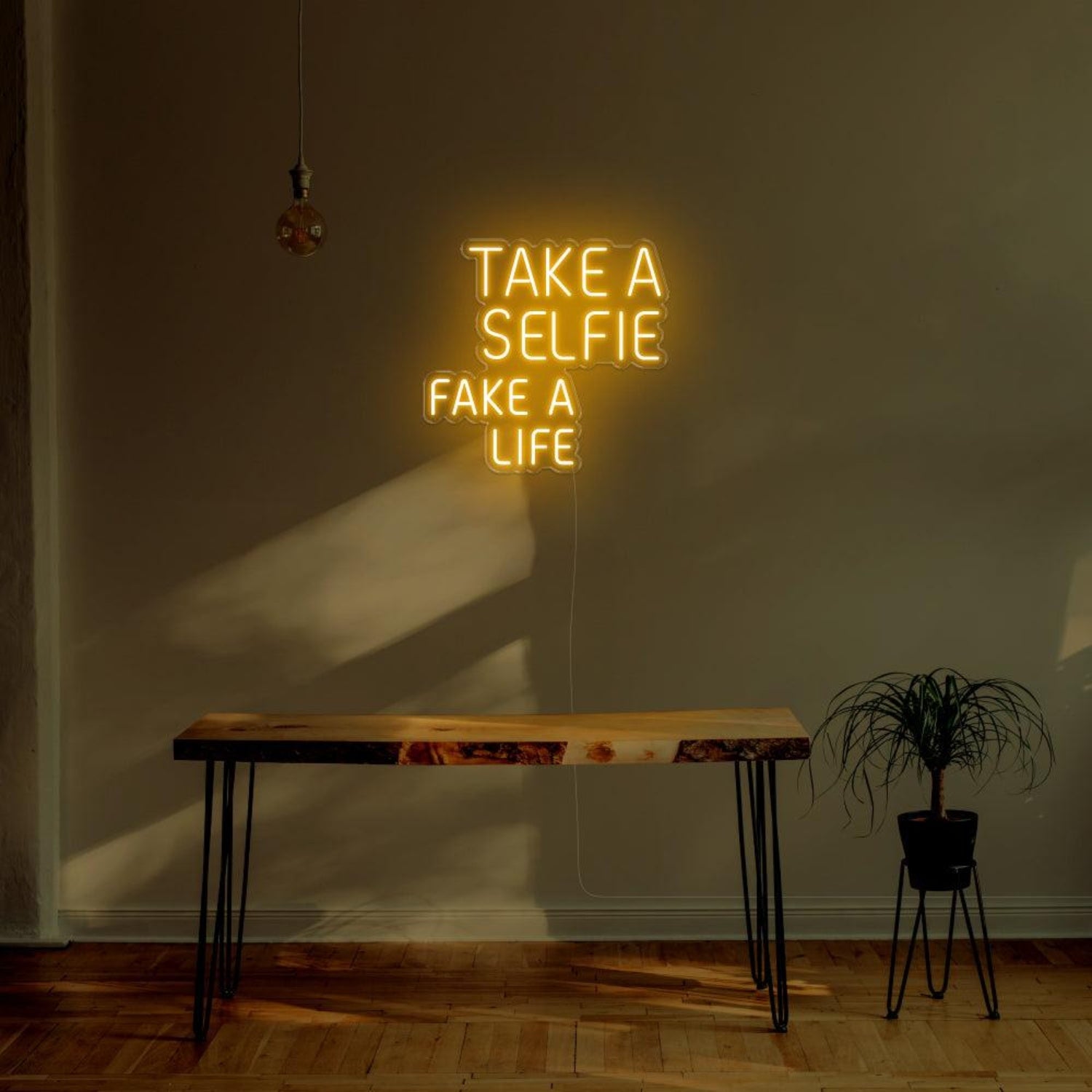 Take A Selfie Fake A Life Yellow Led Neon Sign For Modern Home Cafe Decor | Shineneon