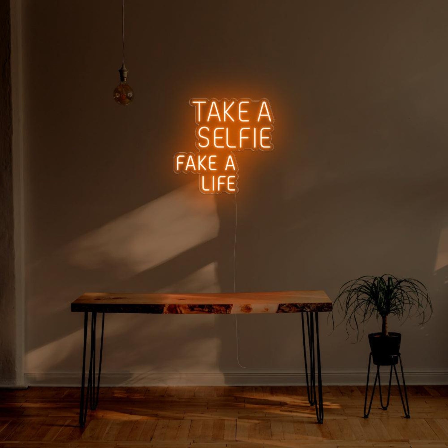 Take A Selfie Fake A Life Yellow Led Neon Sign For Modern Home Cafe Decor | Shineneon
