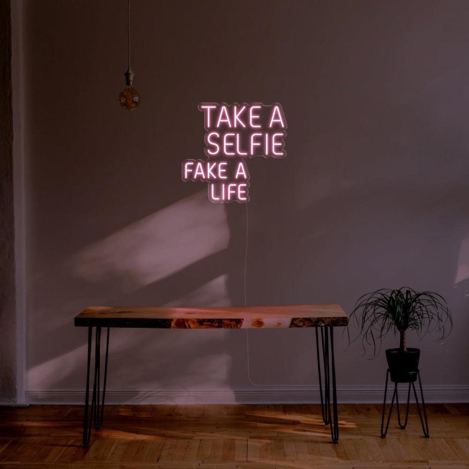 Take A Selfie Fake A Life Yellow Led Neon Sign For Modern Home Cafe Decor | Shineneon