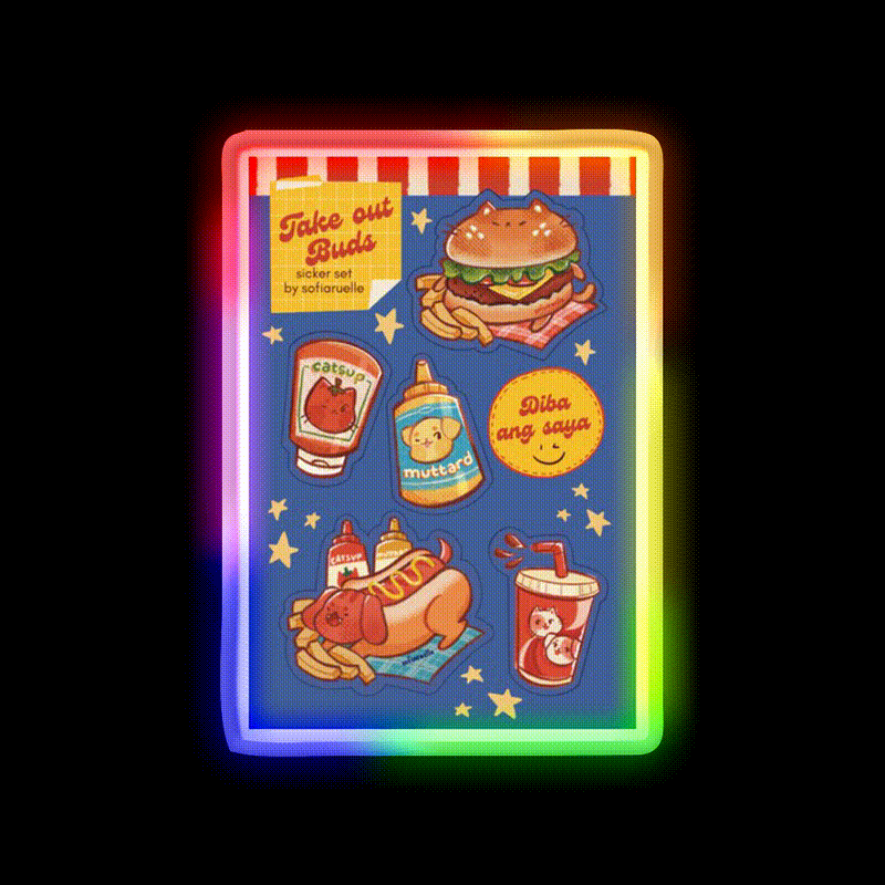 Take Out Buds Fast Food Led Neon Sign For Burger Place Rgb Color - LED neon sign close-up detail