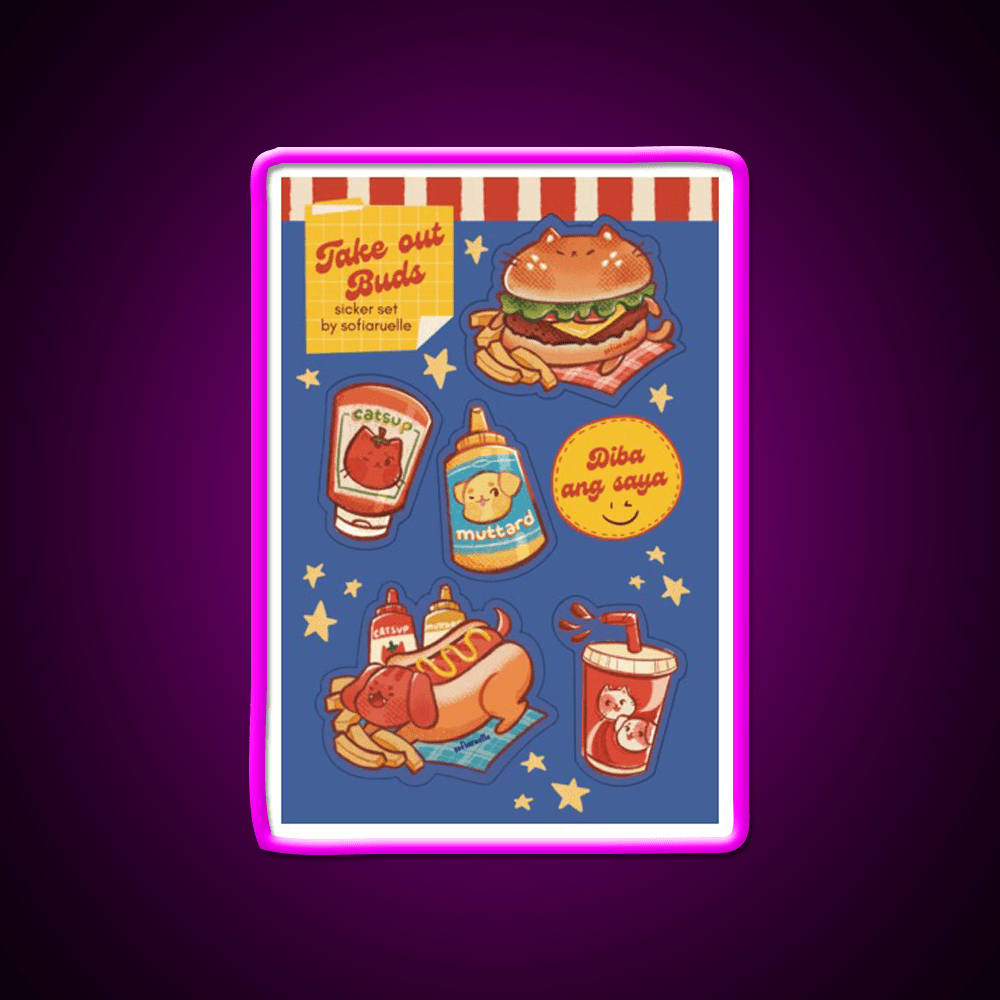 Take Out Buds Fast Food Led Neon Sign For Burger Place Rgb Color - Shineneon