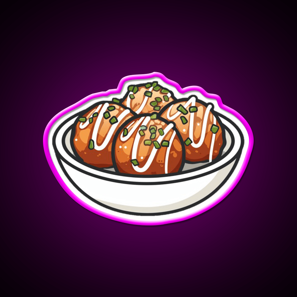 Takoyaki Ball Shaped Japanese Snack Food Led Neon Sign For Snack Room Rgb Color - Shineneon