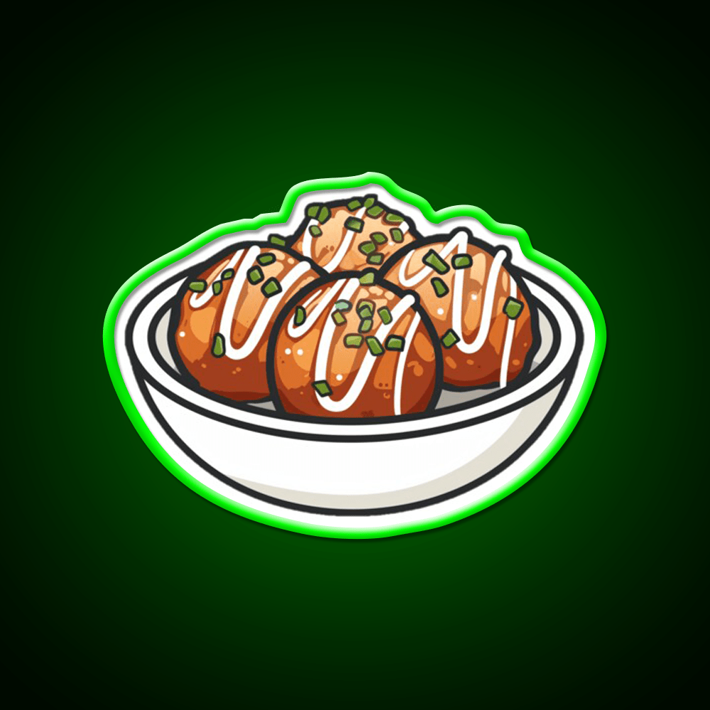 Takoyaki Ball Shaped Japanese Snack Food Led Neon Sign For Snack Room Rgb Color - Shineneon