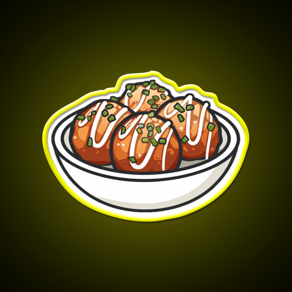 Takoyaki Ball Shaped Japanese Snack Food Led Neon Sign For Snack Room Rgb Color - Custom LED neon sign front view