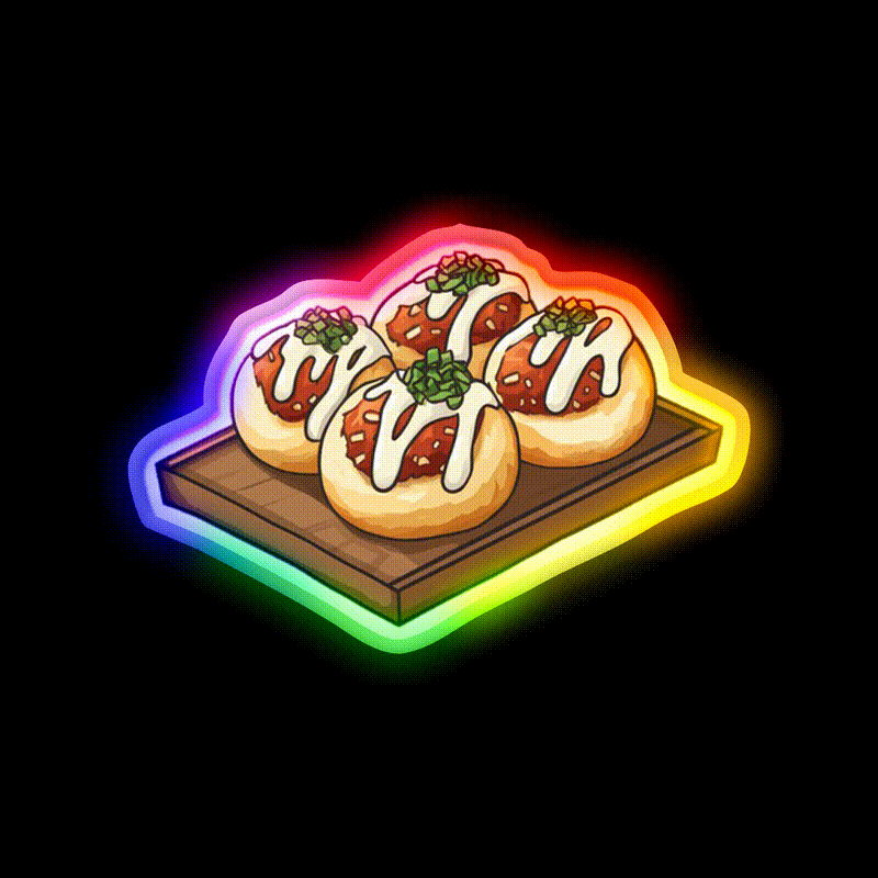 Takoyaki Ball Shaped Japanese Snack Food Led Neon Sign For Vending Area Rgb Color - LED neon sign close-up detail
