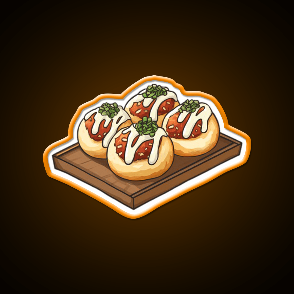 Takoyaki Ball Shaped Japanese Snack Food Led Neon Sign For Vending Area Rgb Color - Shineneon