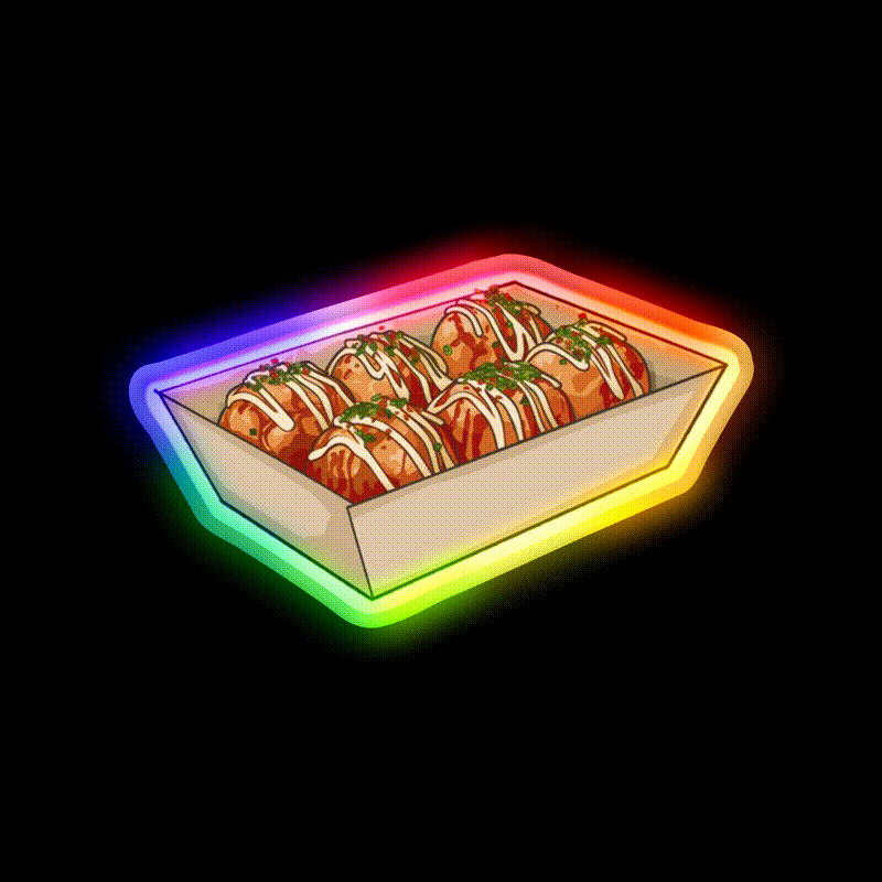 Takoyaki Ball Shaped Japanese Snack Food Led Neon Sign Rgb Color - LED neon sign close-up detail