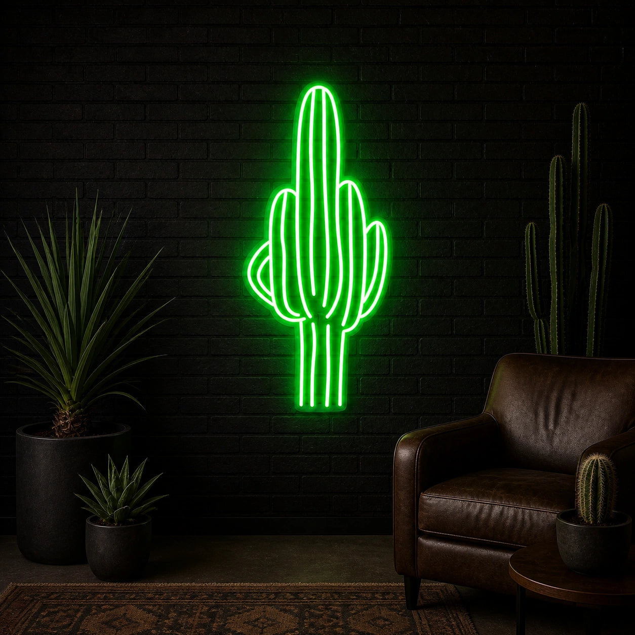 Tall Saguaro Cactus Vintage LED Neon Sign real lifestyle scene