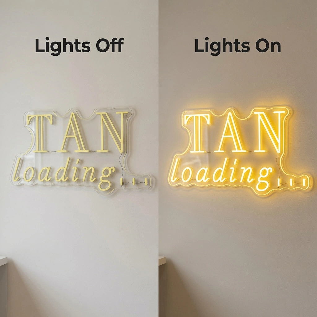 Tan Loading Business LED Neon Sign - 06 Day Night Comparison