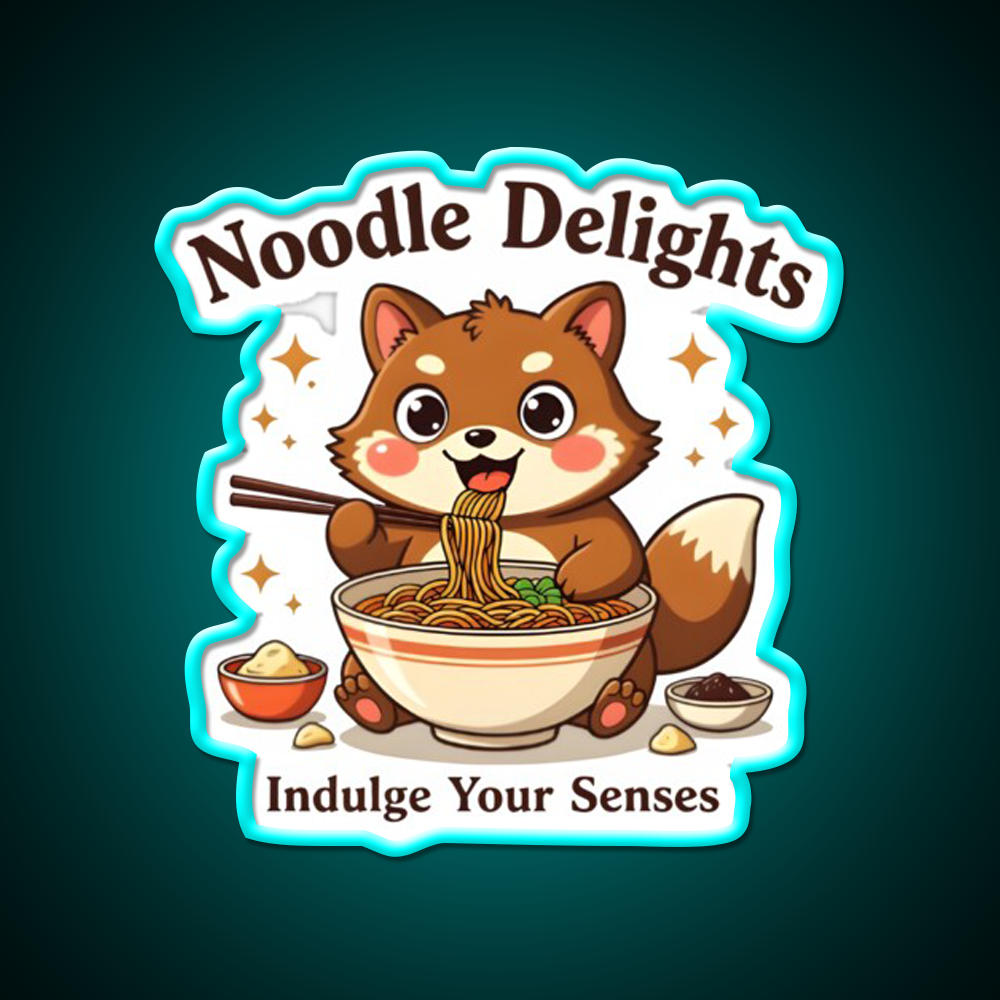 Tanuki Enjoying A Chocolate Soba Noodle Bowl Led Neon Sign Chinese Food Rgb Color