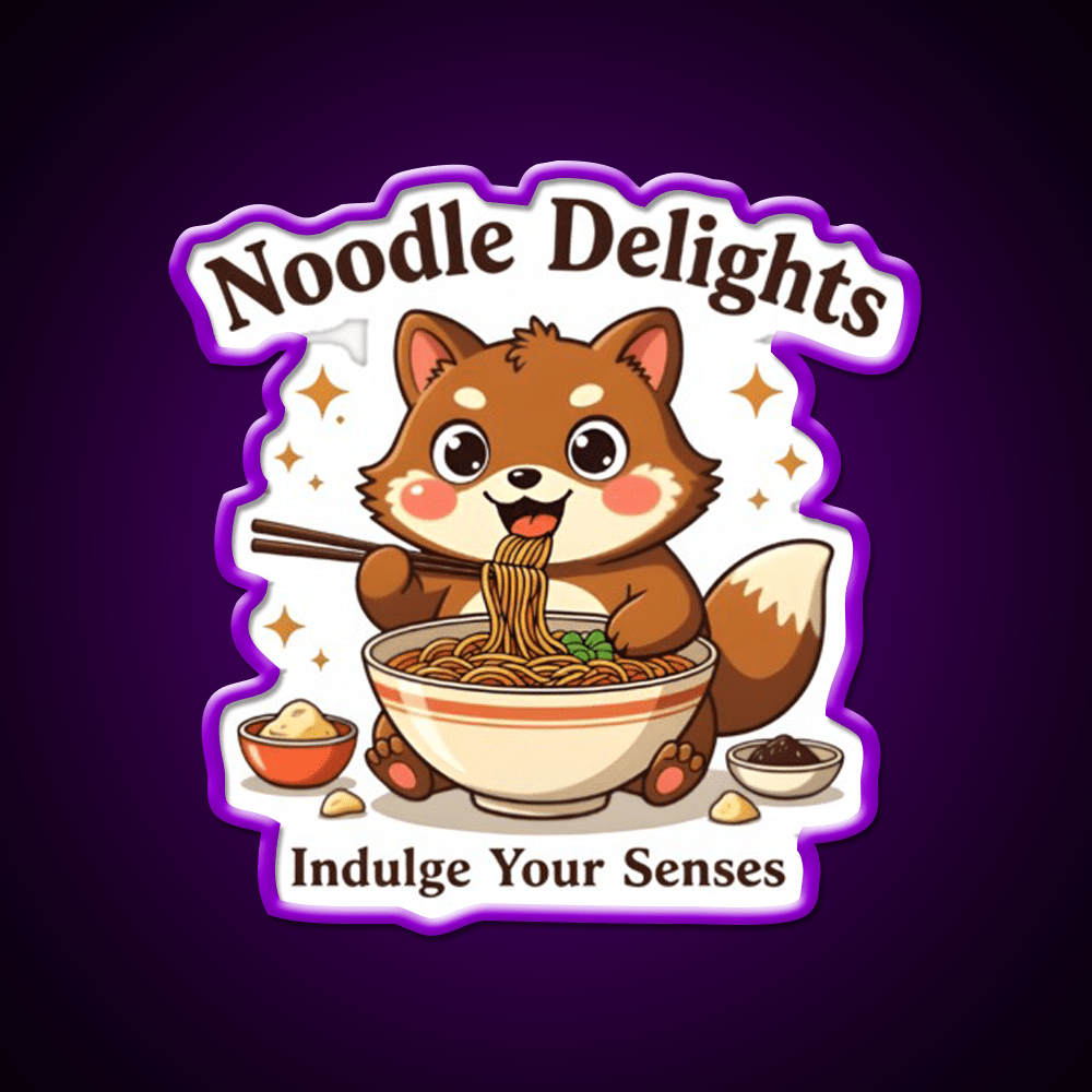 Tanuki Enjoying A Chocolate Soba Noodle Bowl Led Neon Sign Chinese Food Rgb Color - Shineneon