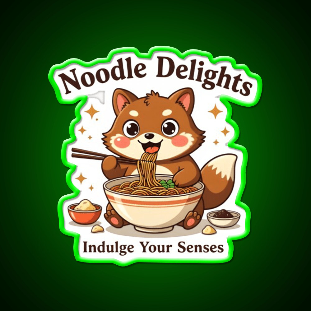 Tanuki Enjoying A Chocolate Soba Noodle Bowl Led Neon Sign Chinese Food Rgb Color - Shineneon