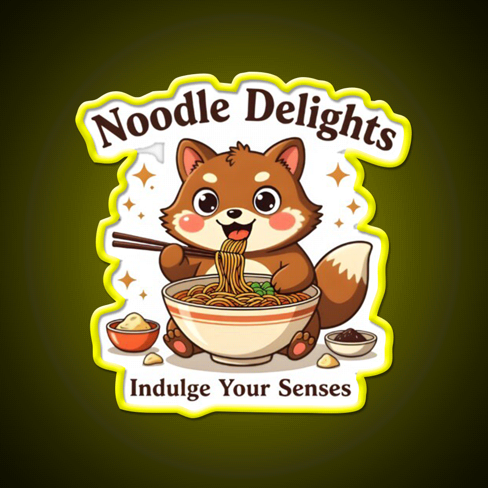 Tanuki Enjoying A Chocolate Soba Noodle Bowl Led Neon Sign Chinese Food Rgb Color