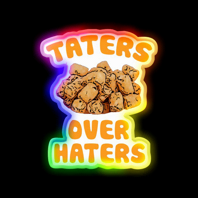 Taters Over Haters Fries Fast Food Led Neon Sign For Burger Place Rgb Color - LED neon sign close-up detail