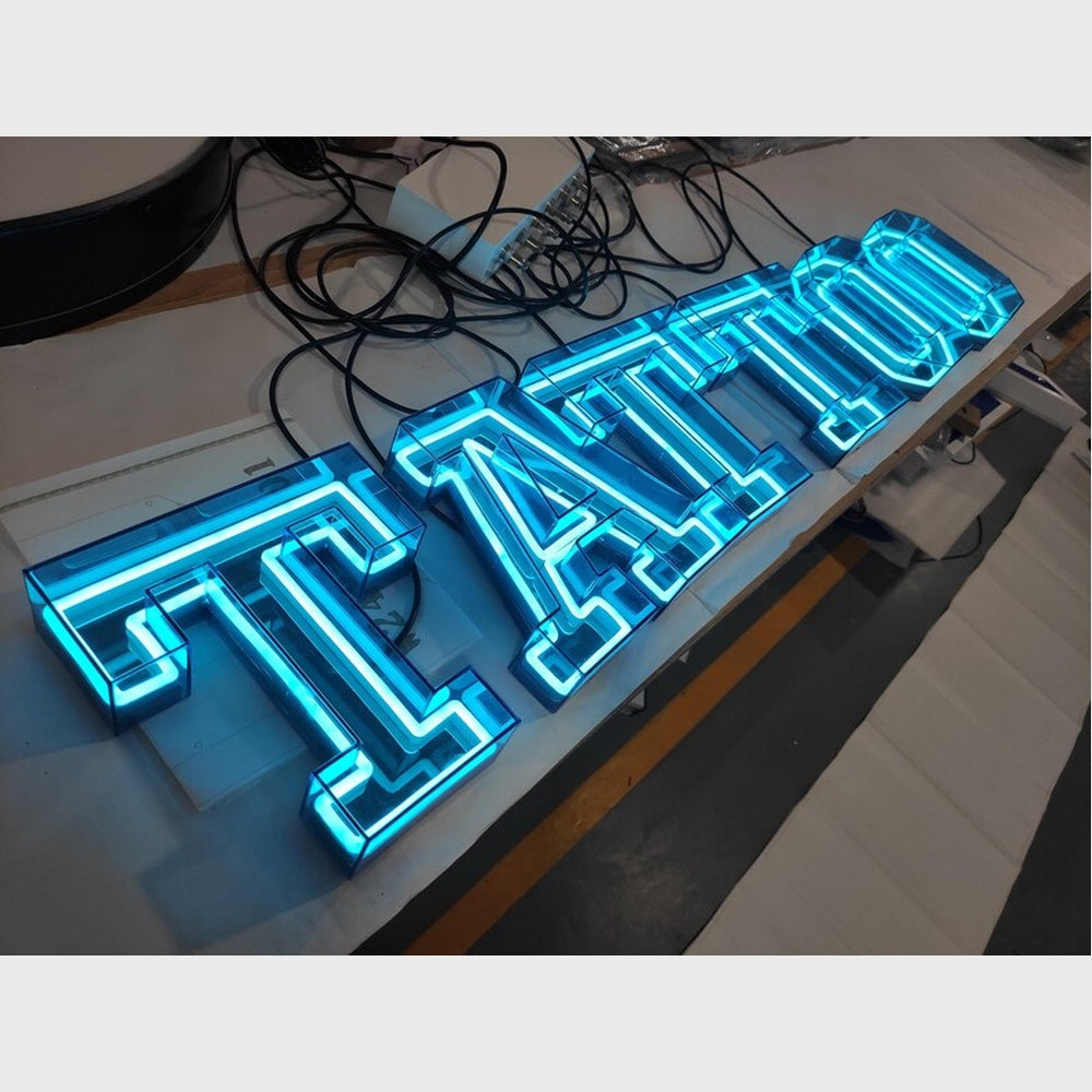 Tattoo Blue 3D Frontlit Channel Letters Led Light Sign