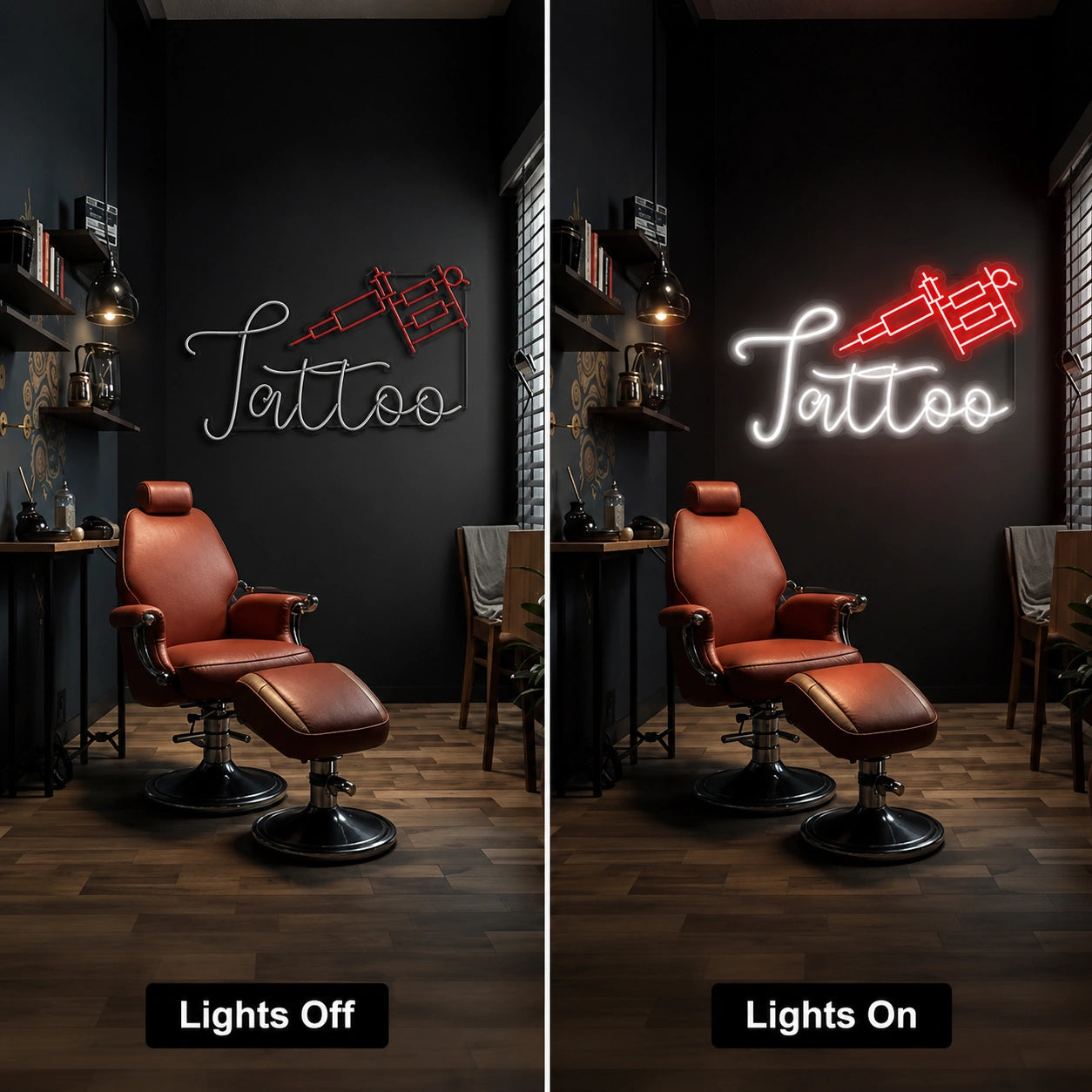 Tattoo LED Neon Sign - 06 Day Night Comparison
