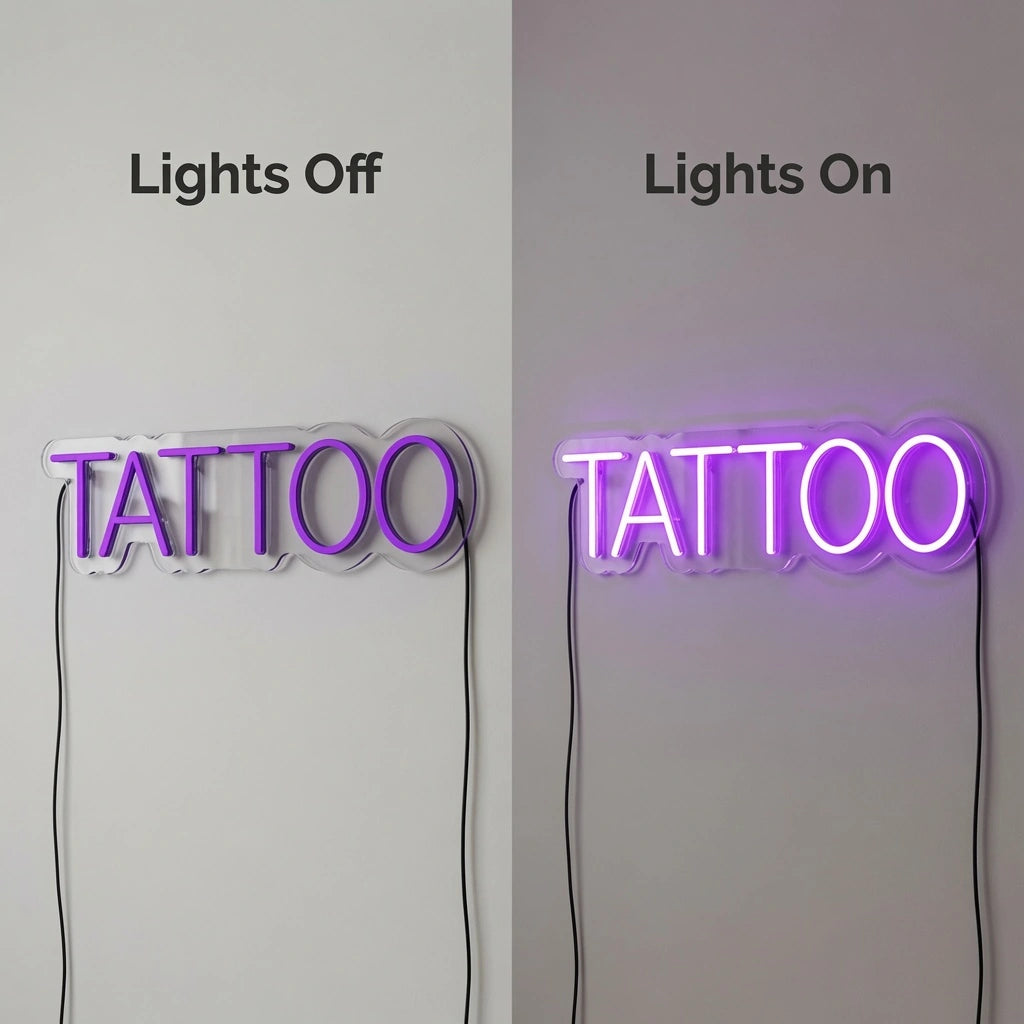 Tattoo LED Neon Sign Wall Neon Sign - 06 Day Night Comparison