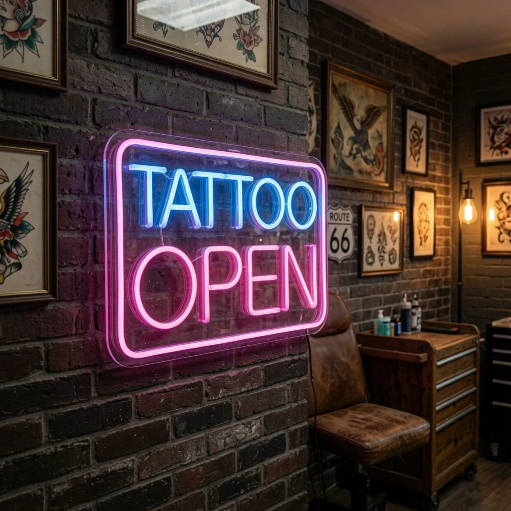 Tattoo Open LED Neon Sign - 03 Real Lifestyle Scene