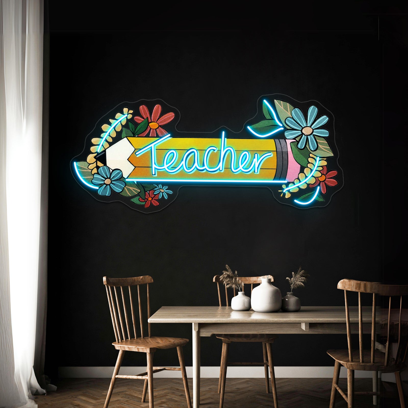 Teacher Floral Pencil Neon Sign Artwork For Wedding Signs | Shineneon