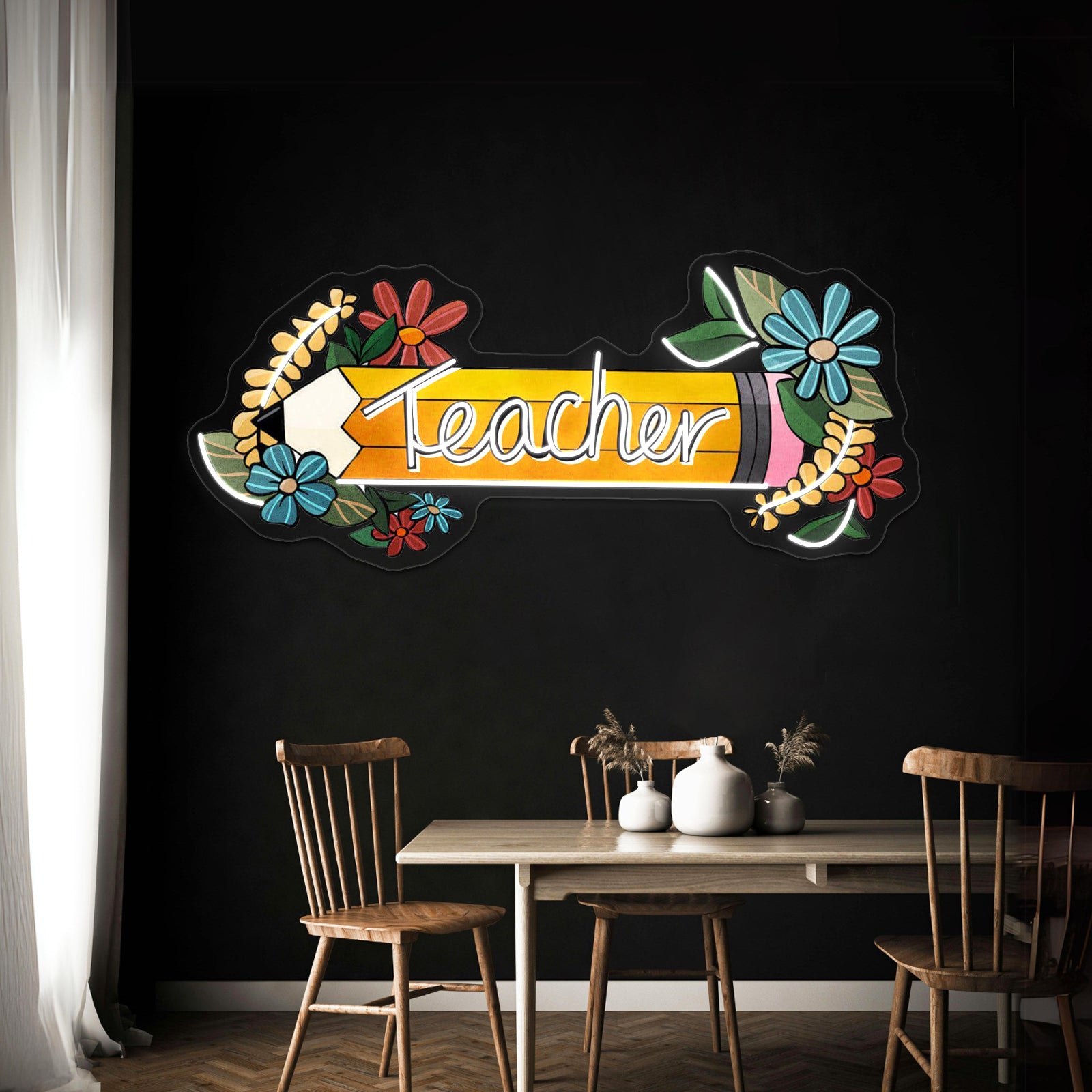 Teacher Floral Pencil Neon Sign Artwork For Wedding Signs | Shineneon