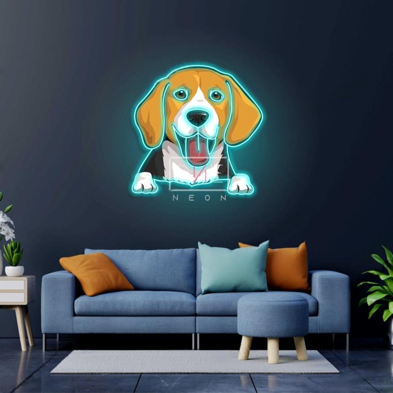Teal-Trimmed Beagle Cartoon Led Neon Sign For Home Decor | Shineneon