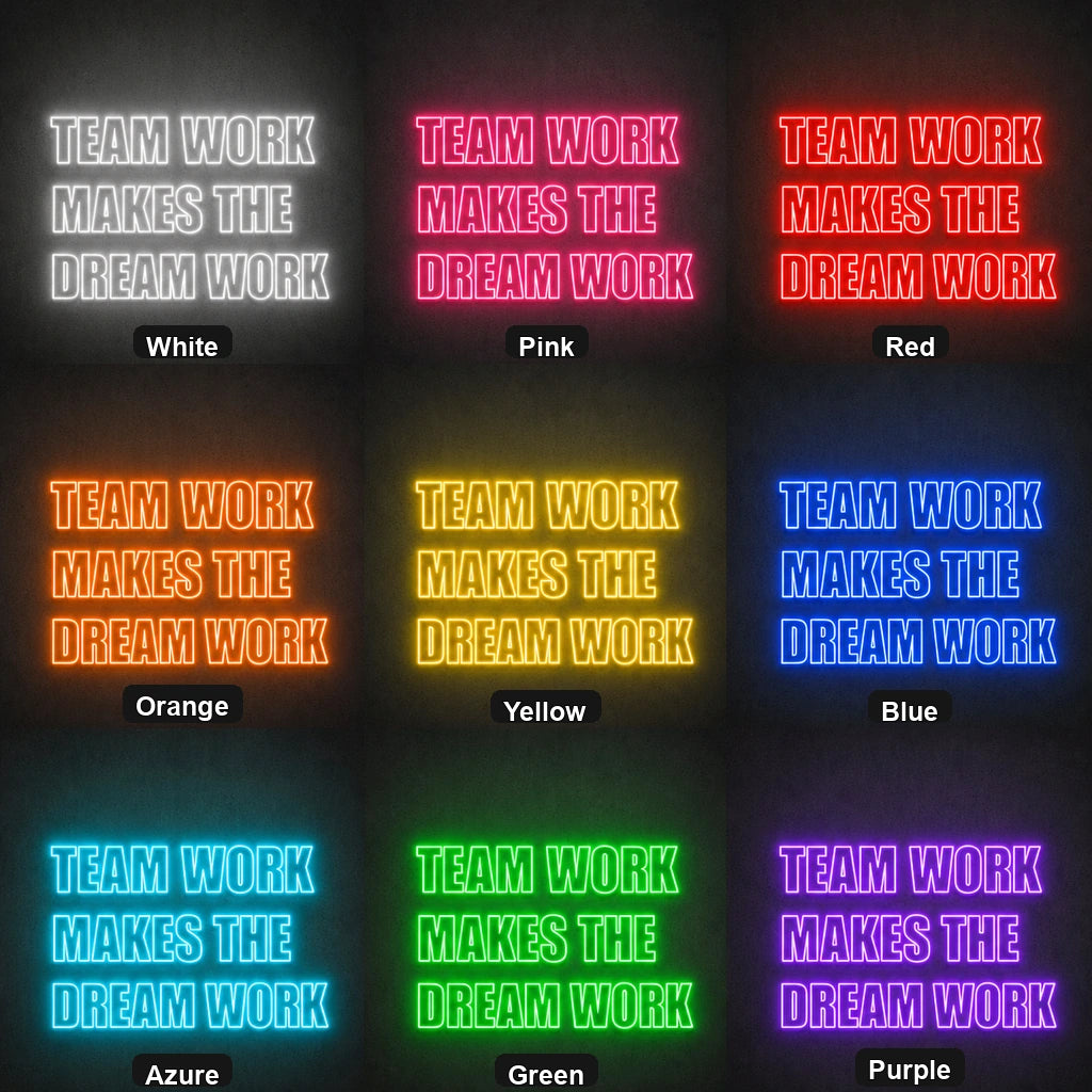 Team Work Makes The Dream Wall Decor LED Neon Sign Garage Man Cave Neon Sign color grid