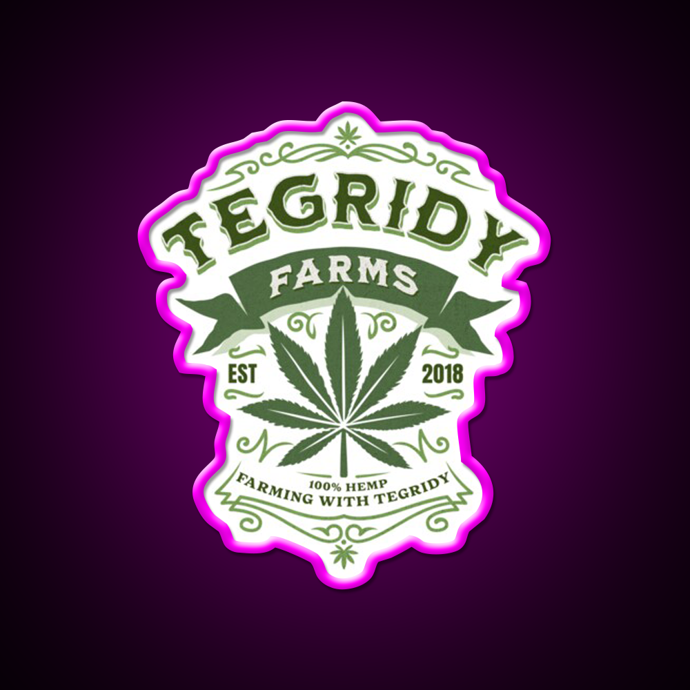 Tegridy Farms Essential Neon Sign Hemp Inspired Green Leaf Led Neon Sign Rgb Color - Neon sign mounted on wall in room