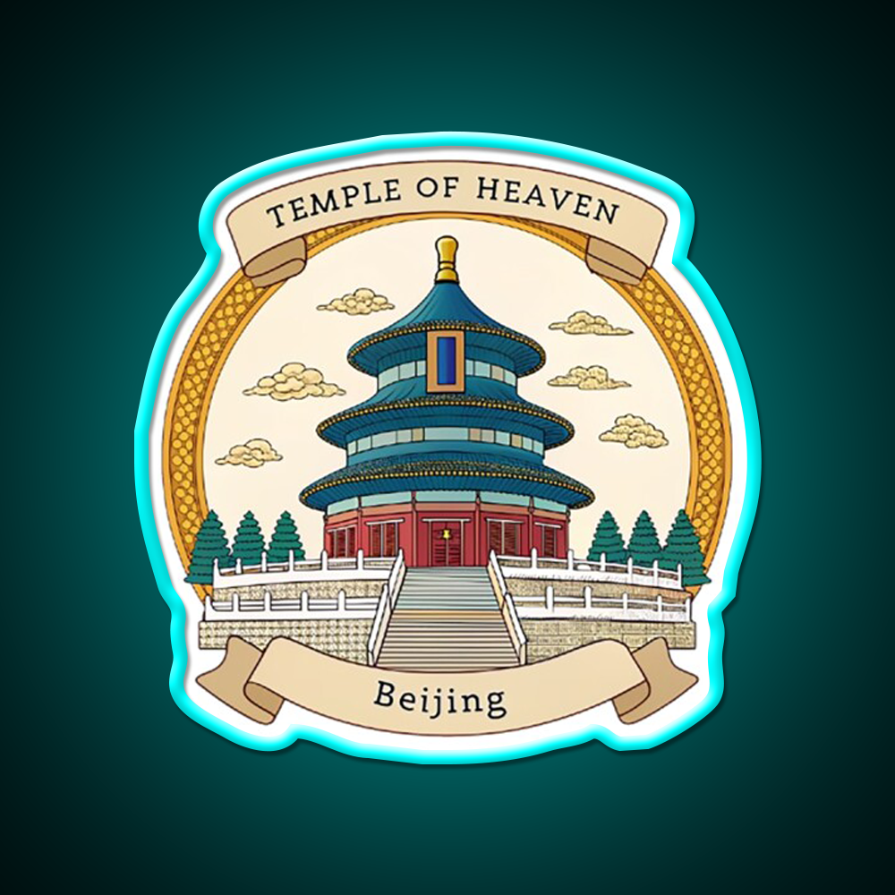 Temple Of Heaven Asian Cultural Led Neon Sign Wall Art Rgb Color - Size and dimension reference