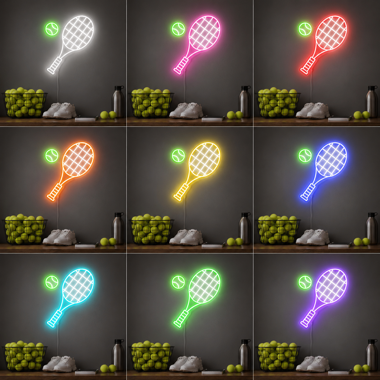 Tennis Racket Game Room LED Neon Sign color grid