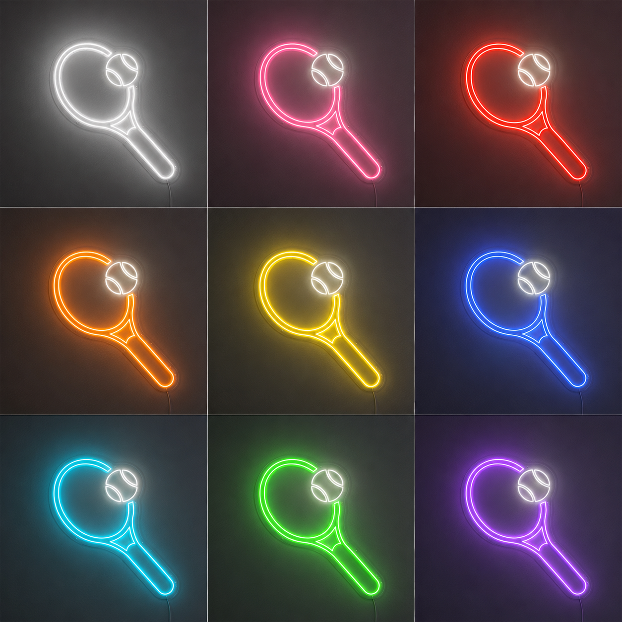 Tennis Racket Wall Art LED Neon Sign color grid