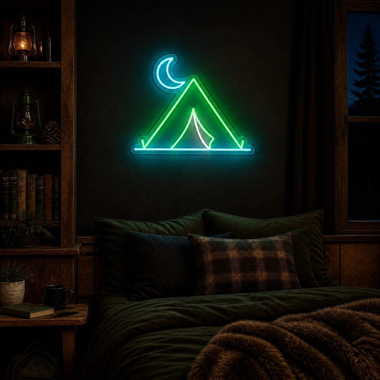 Tent Crescent Moon Vintage LED Neon Sign size image