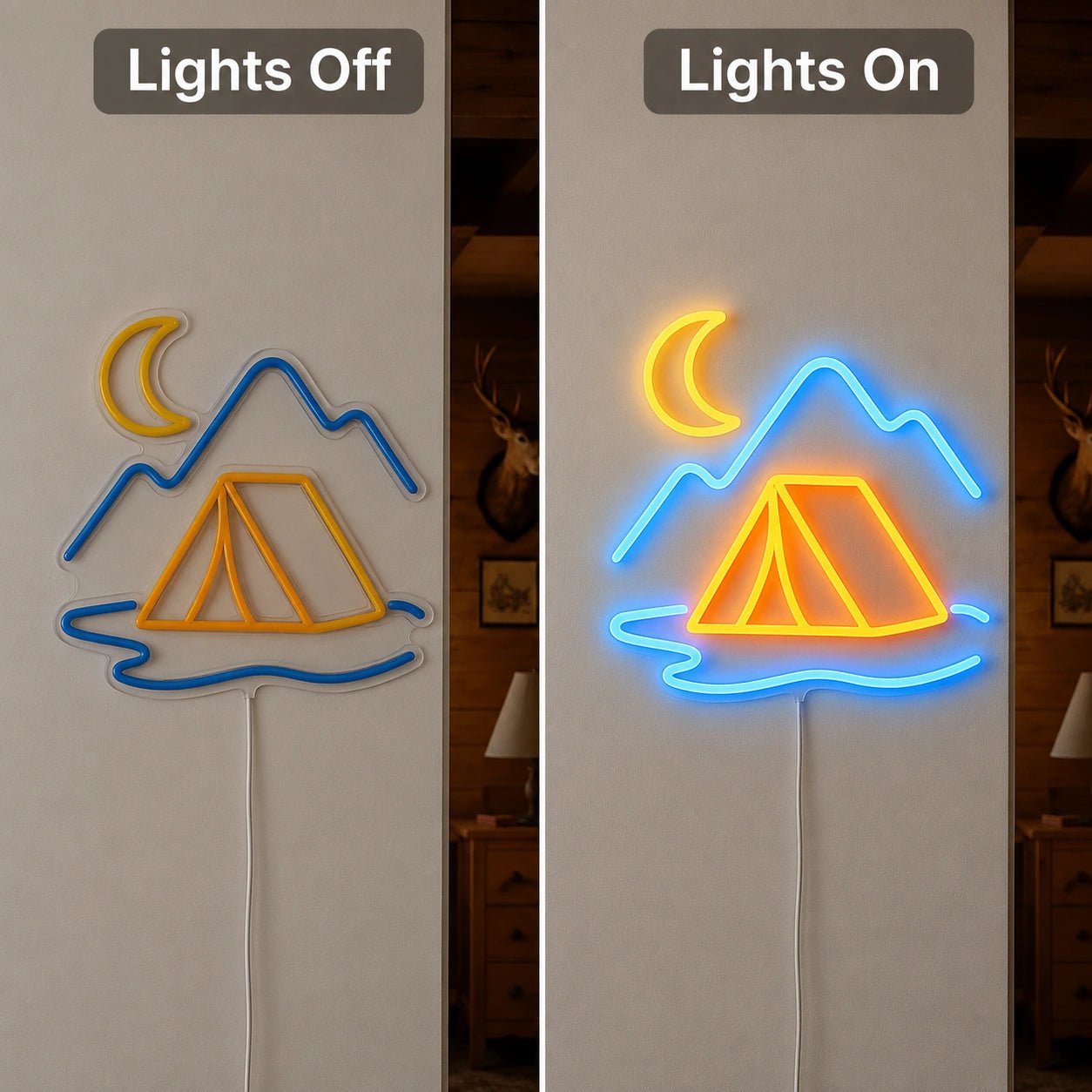 Tent Moon Mountains Lake LED Neon Sign - Shineneon