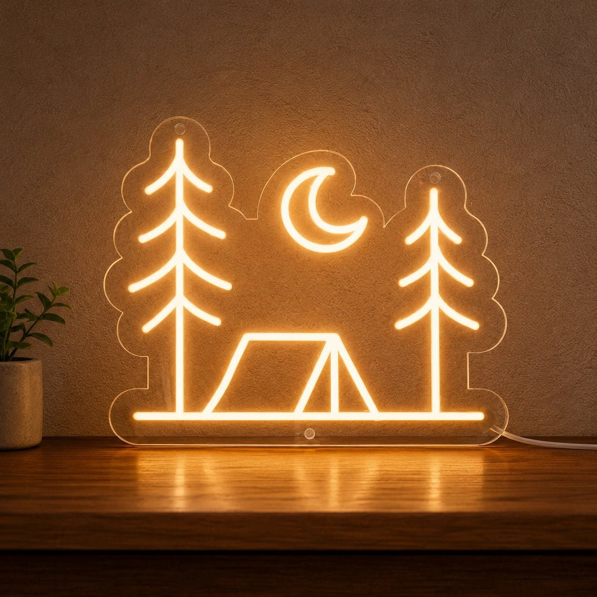 Tent Pine Trees Crescent Moon LED Neon Sign - Shineneon