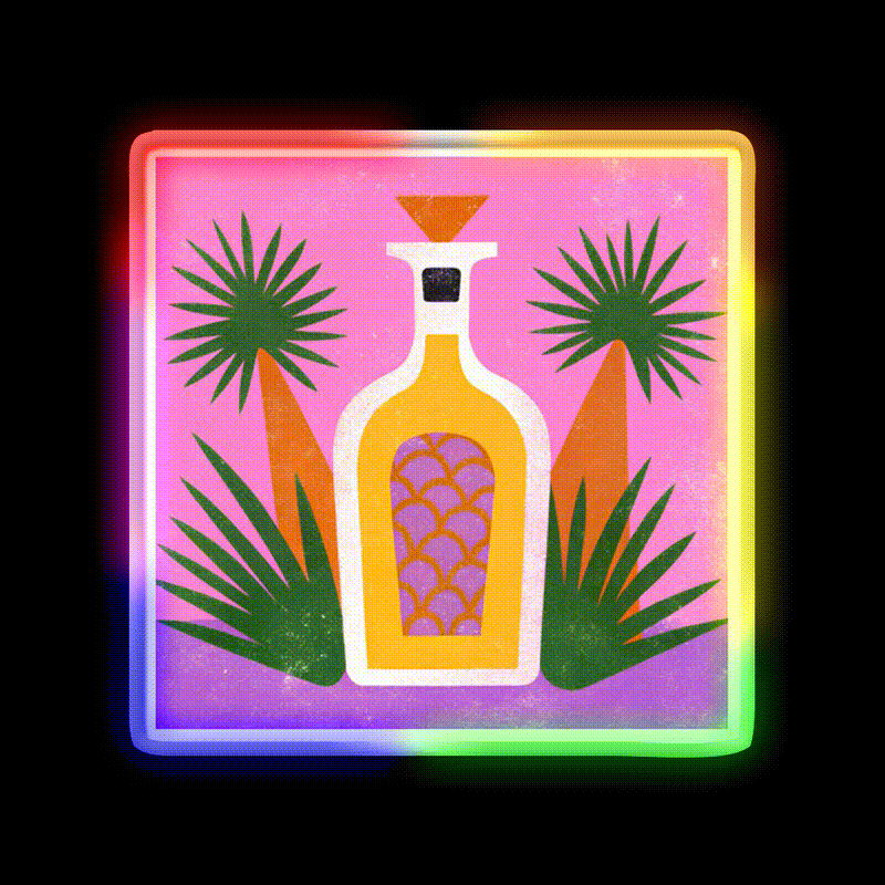 Tequila Bottle And Agave Retro Pop Print Party Drink Tequila Led Neon Sign Rgb Color - LED neon sign close-up detail